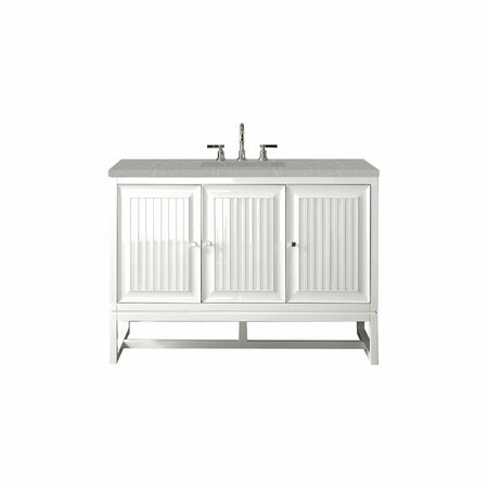 JAMES MARTIN VANITIES Athens 48in Single Vanity, Glossy White w/ 3 CM Eternal Serena Top E645-V48-GW-3ESR